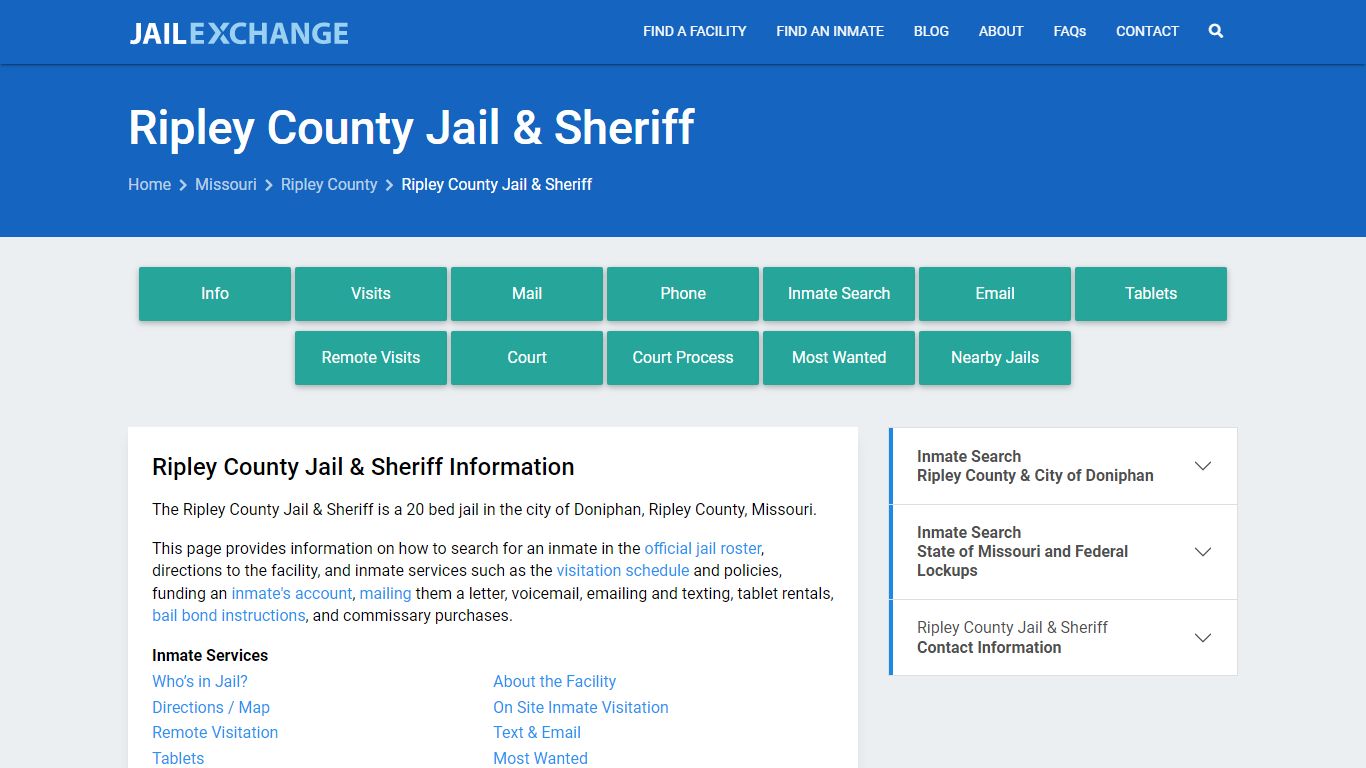 Ripley County Jail & Sheriff, MO Inmate Search, Information